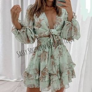 🆕⭐Mint aqua floral babydoll mini dress